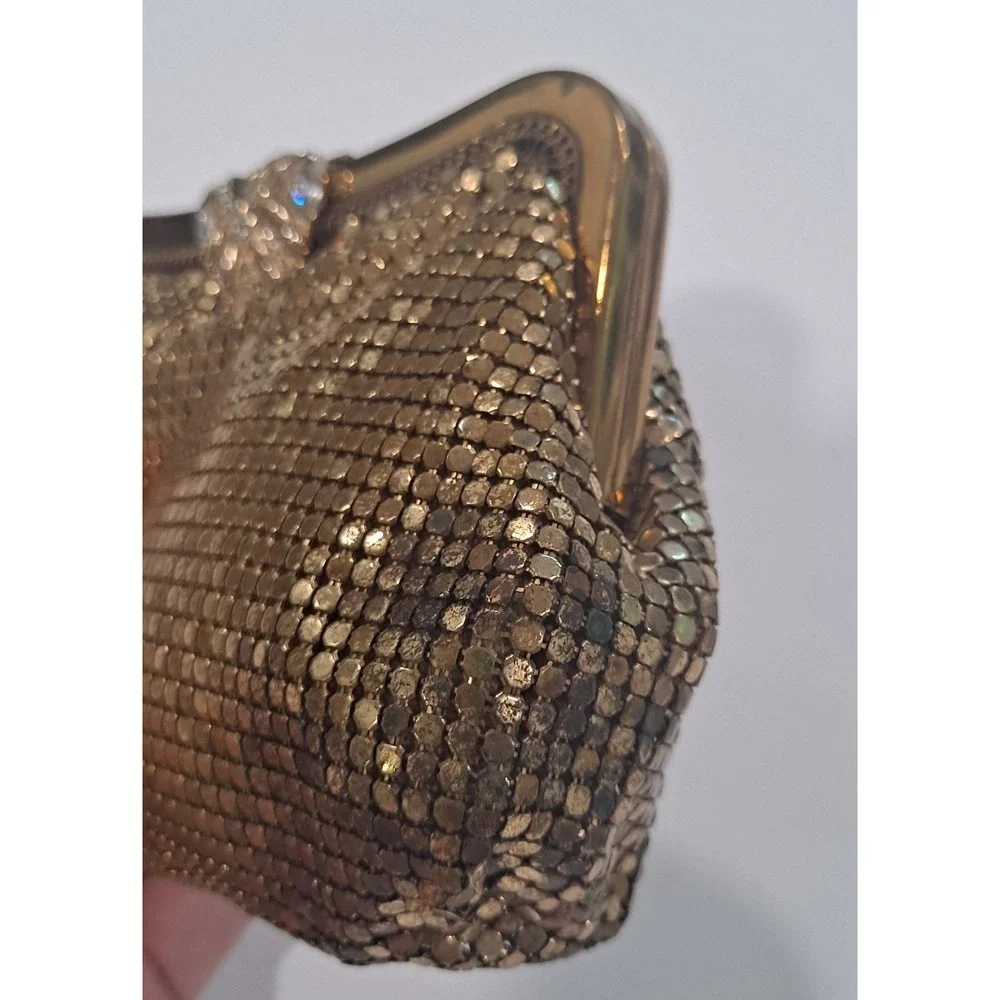 Vintage Whiting & Davis Gold Deco Mesh‎ Bag Purse Jeweled Clasp